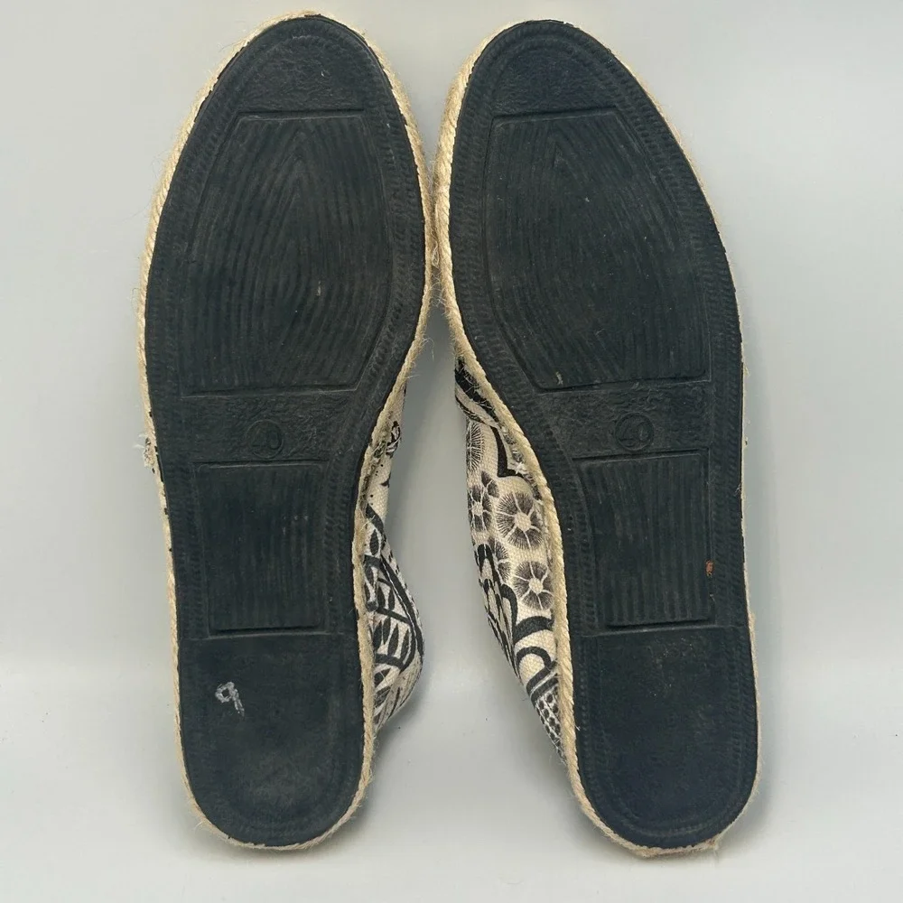 Toni Pons Black White Canvas Espadrilles Slip On Shoes Womens 40 US 9 Vegan Flat